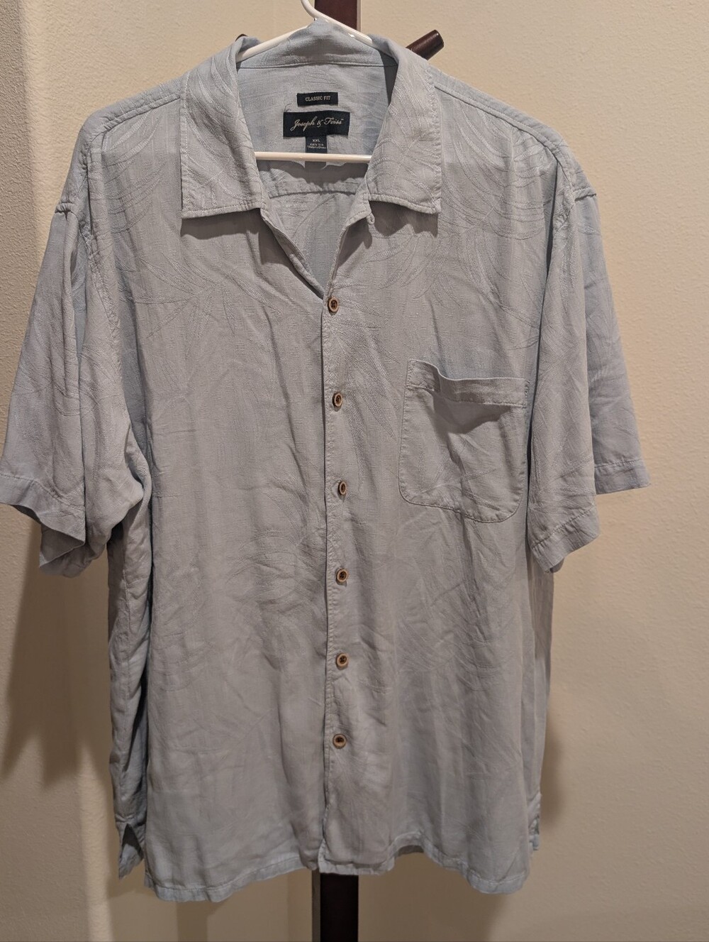 Joseph & Feiss Light Blue Silk Short-Sleeve Button-Down Shirt, Size XXL